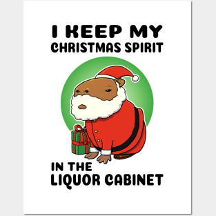 I keep my Christmas spirit in the liquor cabinet Capybara Santa Posters and Art